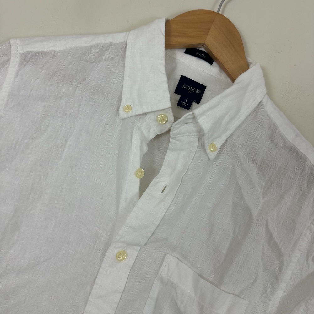 J.Crew Linen Shirt White Small Slim Fit Short Sleeve Button Down Mens Small